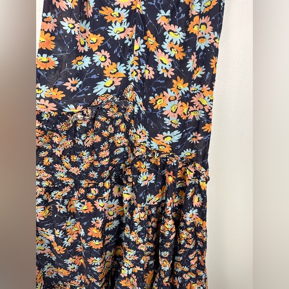 Sundace Pretty Petals Floral Blue Romantic Tiered Ruffle Midi Dress Sz M - Picture 4 of 8